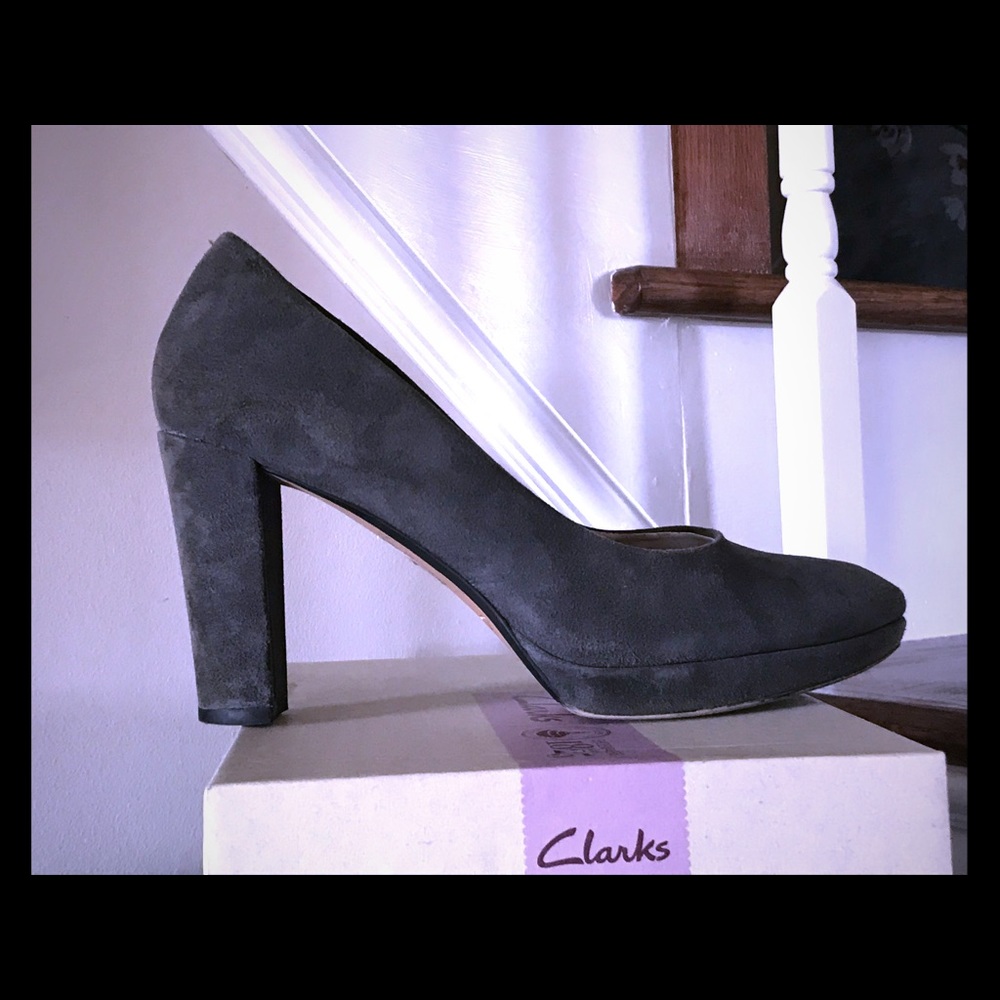 Clark’s gray suede heels